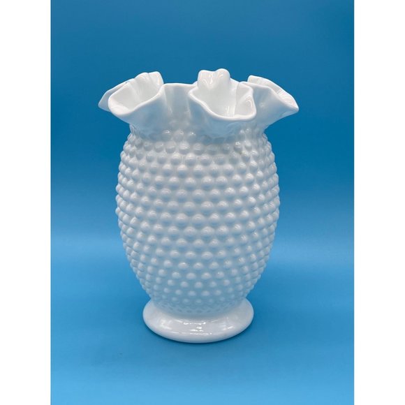 Fenton Other - Vintage Fenton White Hobnail Milk Glass Double Crimped Vase 8" tall